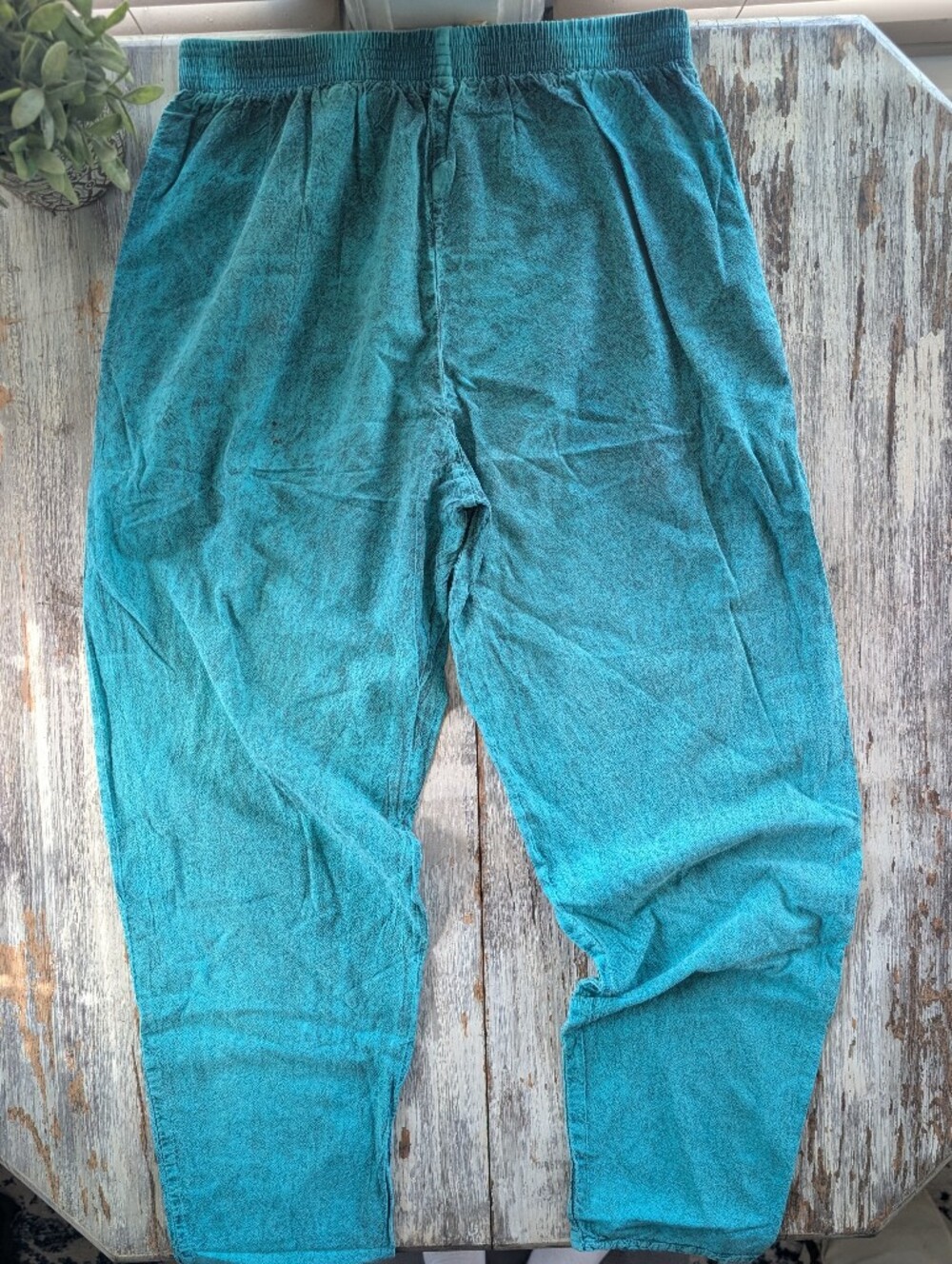 Vintage 90s EZZE WEAR Teal Cotton Pants Made in Canada Large - Picture 5 of 7